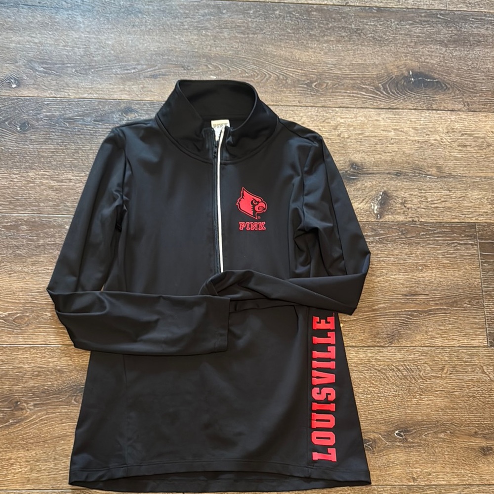 PINK Victoria's Secret Black and Red Quarter-Zip Top